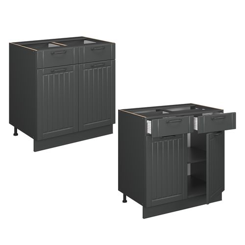 Meuble Cuisine Fame-line 56947 Gris Foncé 80cm , Pt Chêne