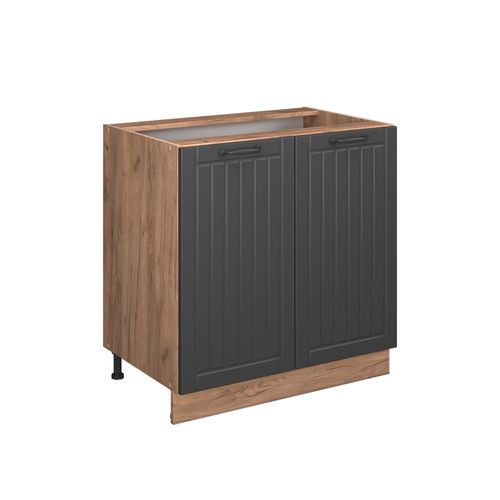 Meuble Bas De Cuisine Fame-line 56953 Gris Foncé 80cm Avec Étagère, Pt Chêne