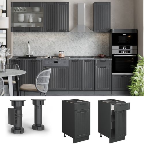 Meuble Cuisine Fame-line 56982 Gris Foncé 40cm , Pt Chêne