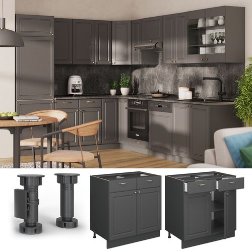 Meuble Cuisine Fame-line 56985 Anthrazit-gold Landhaus 80cm Sans Pt