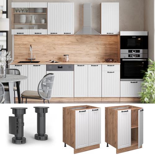 Meuble Bas De Cuisine Fame-line 56992 Blanc Campagne 60cm , Pt Marbre