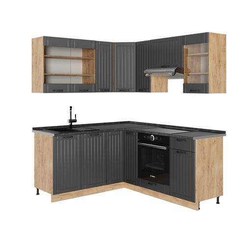 Cuisine En Angle Fame-line 57005 Gris Foncé 190x60cm , Pt Anthracite