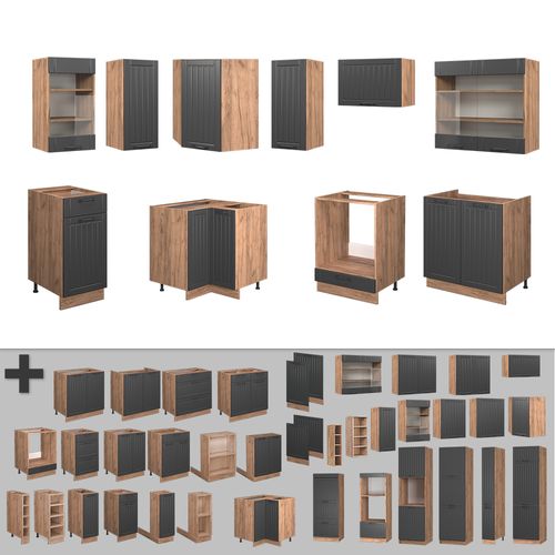 Cuisine En Angle Fame-line 57005 Gris Foncé 190x60cm , Pt Anthracite