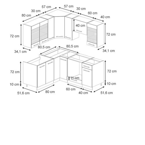 Cuisine En Angle Fame-line 57006 Blanc Campagne 190x46cm Sans Pt