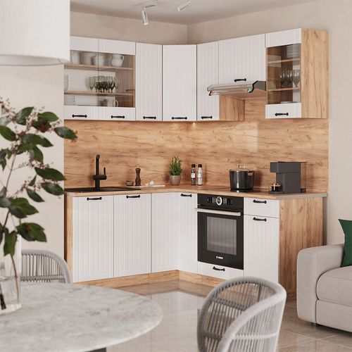 Cuisine En Angle Fame-line 57006 Blanc Campagne 190x46cm Sans Pt