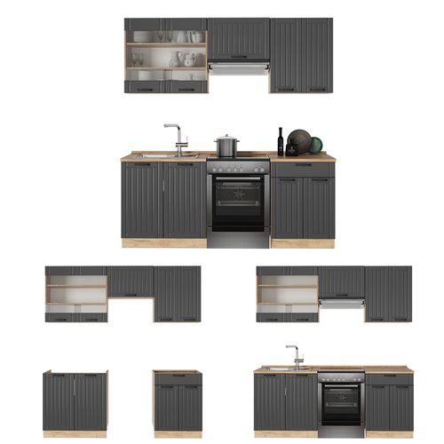 Cuisine Fame-line 57009 Gris Foncé 200cm Sans Pt