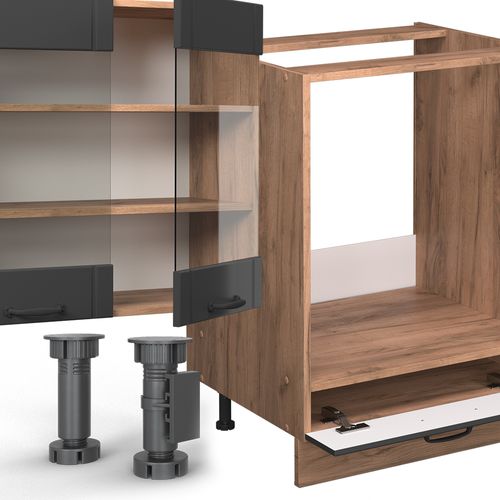 Cuisine Fame-line 57013 Gris Foncé 355cm , Pt Chêne