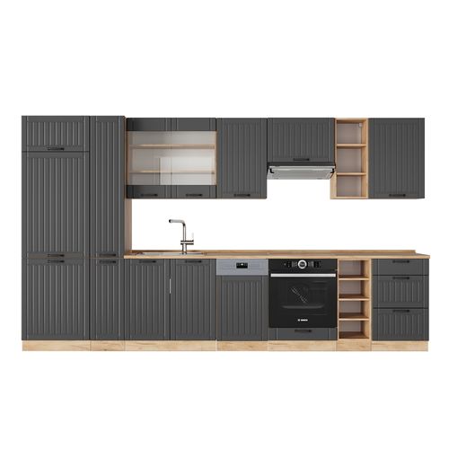 Cuisine Fame-line 57013 Gris Foncé 355cm , Pt Chêne