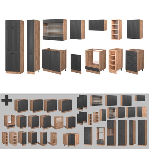 Cuisine Fame-line 57013 Gris Foncé 355cm , Pt Chêne