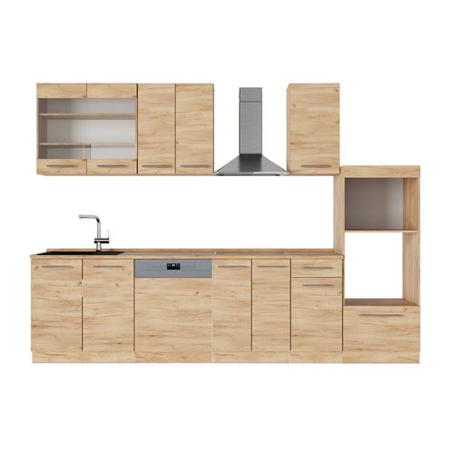 Cuisine Fame-line 57019 Chêne De Force Doré 300cm Avec Armoire Haute, Pt Chêne