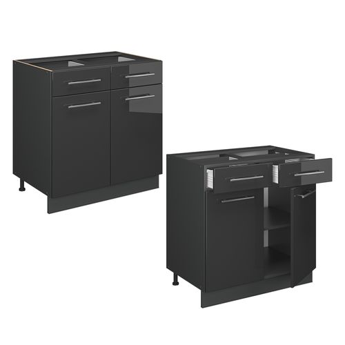 Meuble Cuisine Fame-line 57024 Anthracite Haute Brillance 80cm , Pt Anthracite