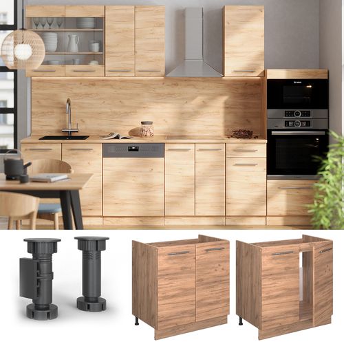 Meuble Bas Sous-évier Fame-line 57032 Chêne De Force Doré 80cm , Pt Anthracite