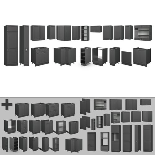 Cuisine En Angle Fame-line 57045 Anthrazit-gold Landhaus 347x46cm Sans Pt