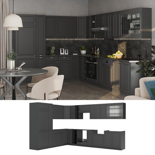 Cuisine En Angle Fame-line 57045 Anthrazit-gold Landhaus 347x46cm Sans Pt