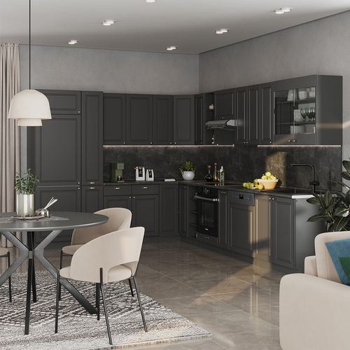 Cuisine En Angle Fame-line 57045 Anthrazit-gold Landhaus 347x46cm Sans Pt