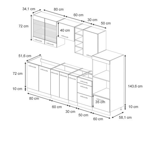 Cuisine Fame-line 57048 Anthrazit-gold Landhaus 280cm Sans Pt