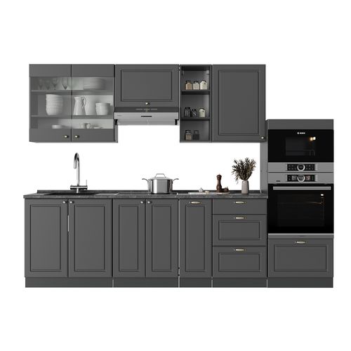Cuisine Fame-line 57048 Anthrazit-gold Landhaus 280cm Sans Pt