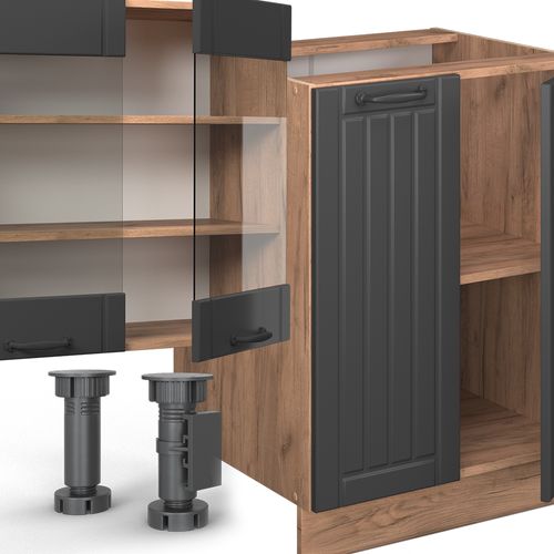 Cuisine Fame-line 57056 Gris Foncé 300cm Avec Armoire Haute, Sans Pt