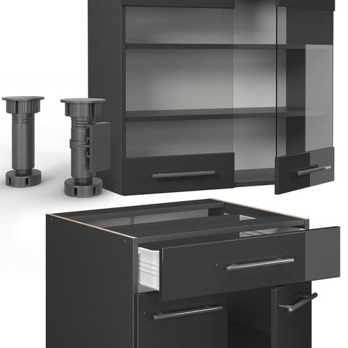 Cuisine Fame-line 57057 Anthracite Haute Brillance 140cm , Pt Anthracite