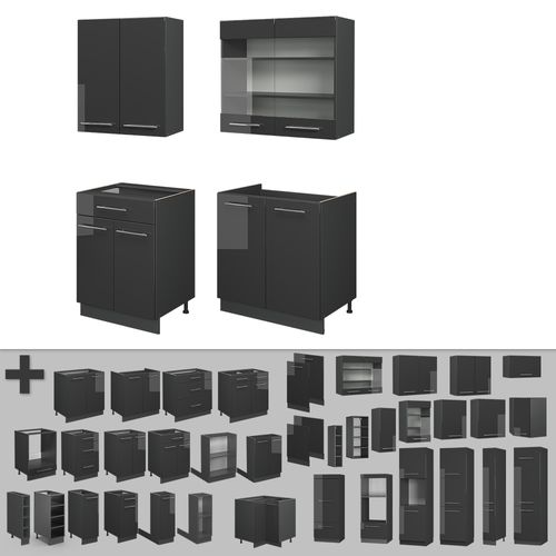 Cuisine Fame-line 57057 Anthracite Haute Brillance 140cm , Pt Anthracite