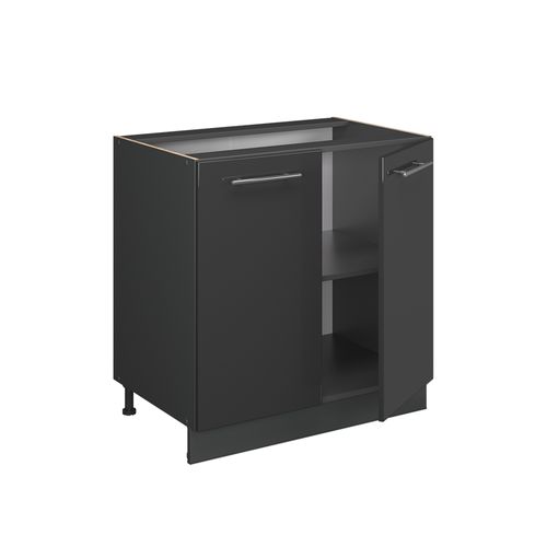 Meuble Bas Sous-évier Fame-line 57059 Anthracite Haute Brillance 80cm Avec Étagère, Sans Pt