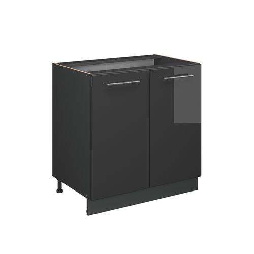 Meuble Bas Sous-évier Fame-line 57059 Anthracite Haute Brillance 80cm Avec Étagère, Sans Pt