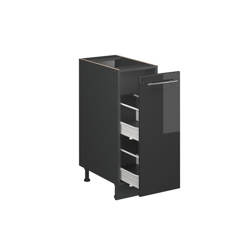 Meuble De Cuisine Fame-line 57066 Anthracite Haute Brillance 30cm , Pt Chêne