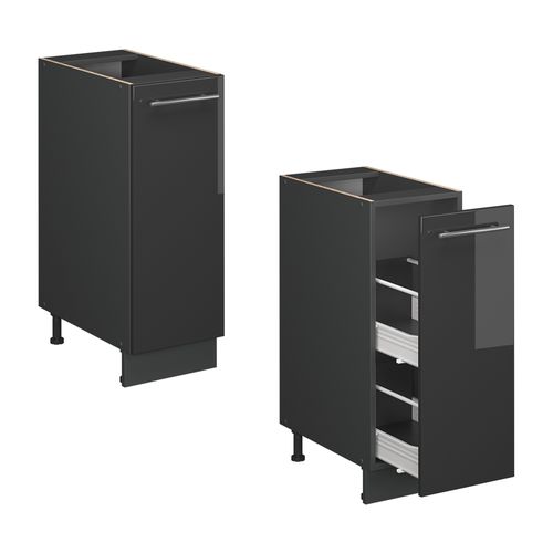 Meuble De Cuisine Fame-line 57066 Anthracite Haute Brillance 30cm , Pt Chêne