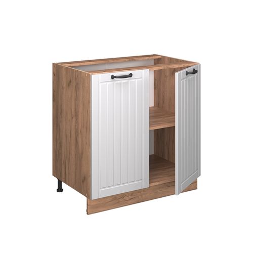 Meuble Bas De Cuisine Fame-line 57068 Blanc Campagne 80cm Avec Étagère, Pt Chêne