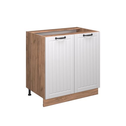 Meuble Bas De Cuisine Fame-line 57068 Blanc Campagne 80cm Avec Étagère, Pt Chêne