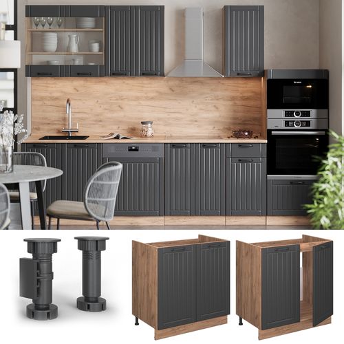 Meuble Bas Sous-évier Fame-line 57070 Gris Foncé 80cm Sans Pt