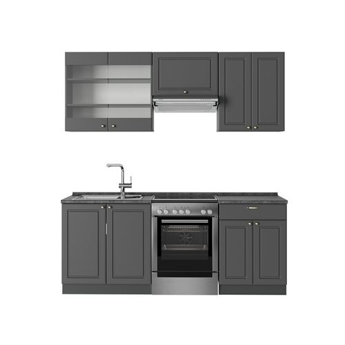 Cuisine Fame-line 57085 Anthrazit-gold Landhaus 200cm , Pt Anthracite