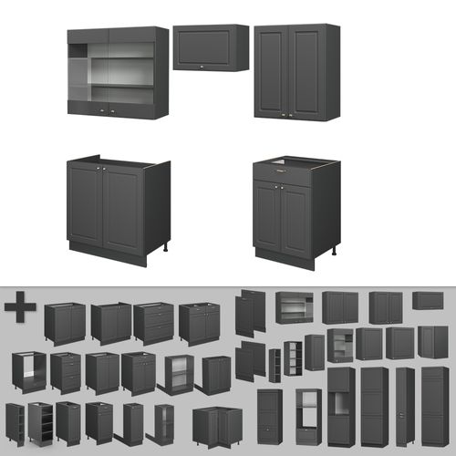 Cuisine Fame-line 57085 Anthrazit-gold Landhaus 200cm , Pt Anthracite