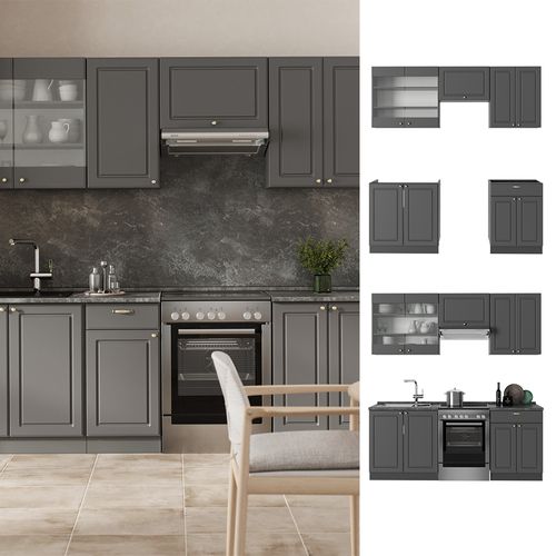 Cuisine Fame-line 57085 Anthrazit-gold Landhaus 200cm , Pt Anthracite