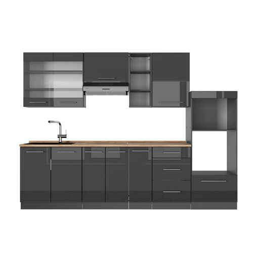 Cuisine Fame-line 57086 Anthracite Haute Brillance 280cm , Pt Chêne