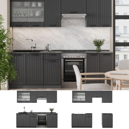 Cuisine Fame-line 57089 Gris Foncé 240cm , Pt Marbre