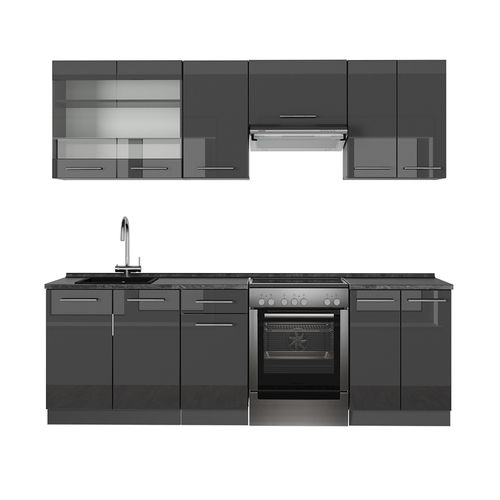 Cuisine Fame-line 57091 Anthracite Haute Brillance 240cm Sans Pt