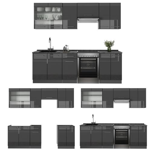 Cuisine Fame-line 57091 Anthracite Haute Brillance 240cm Sans Pt