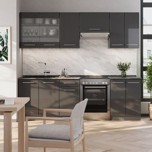 Cuisine Fame-line 57091 Anthracite Haute Brillance 240cm Sans Pt