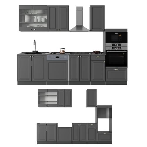 Cuisine Fame-line 57094 Anthrazit-gold Landhaus 300cm Avec Armoire Haute, Sans Pt