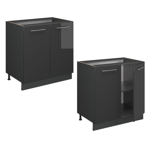 Meuble Bas Sous-évier Fame-line 57098 Anthracite Haute Brillance 80cm Avec Étagère, Pt Anthracite