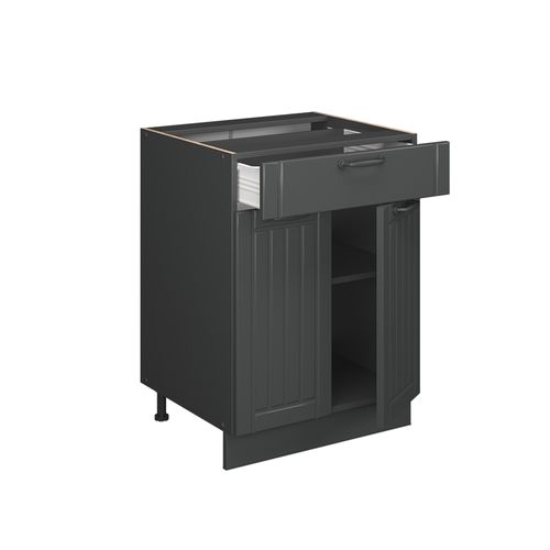 Meuble Cuisine Fame-line 57099 Gris Foncé 60cm Avec Tiroir, Pt Chêne