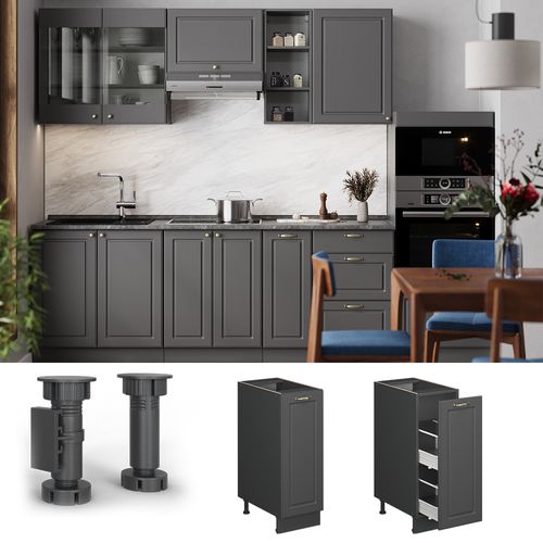 Meuble De Cuisine Fame-line 57104 Anthrazit-gold Landhaus 30cm , Pt Chêne