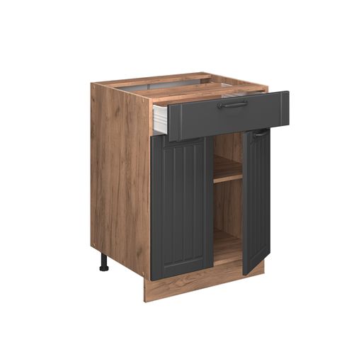 Meuble Cuisine Fame-line 57107 Gris Foncé 60cm Avec Tiroir, Pt Chêne