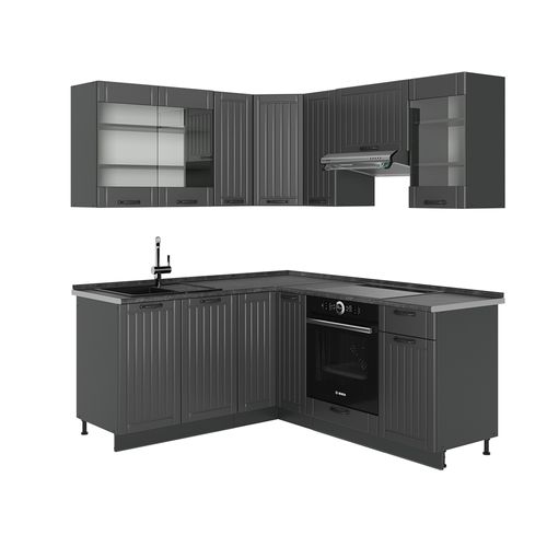 Cuisine En Angle Fame-line 57120 Gris Foncé 190x60cm , Pt Anthracite