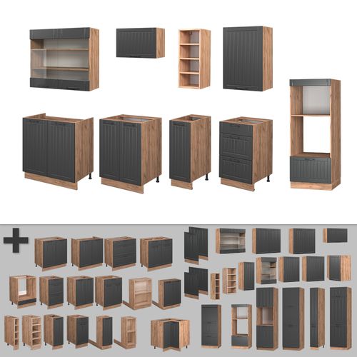 Cuisine Fame-line 57125 Gris Foncé 280cm , Pt Marbre