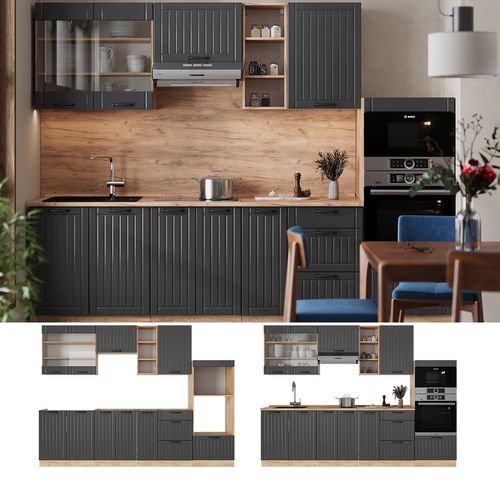 Cuisine Fame-line 57125 Gris Foncé 280cm , Pt Marbre