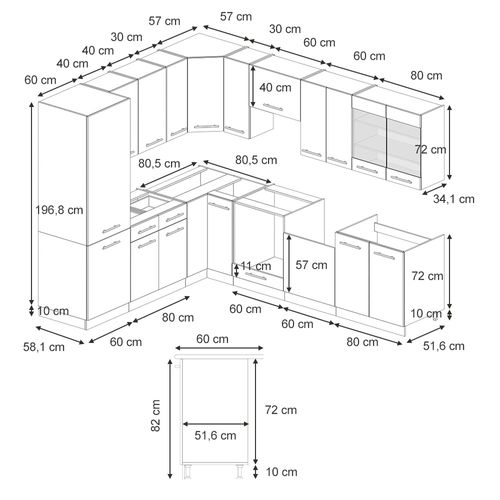 Cuisine En Angle Fame-line 57129 Gris Foncé 287x60cm , Pt Marbre