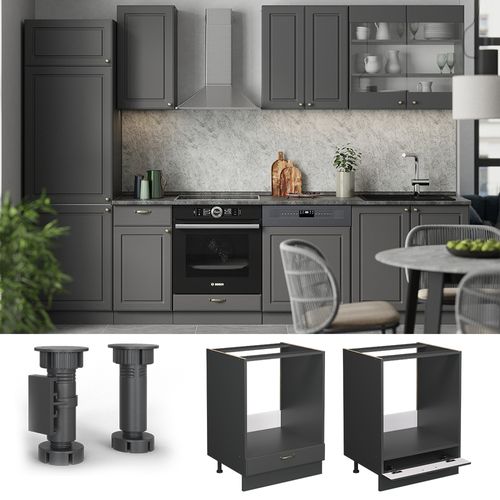 Meuble Pour Four Fame-line 57139 Anthrazit-gold Landhaus 60cm , Pt Marbre