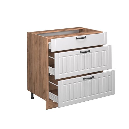 Meuble Cuisine Fame-line 57156 Blanc Campagne 80cm Avec 3 Tiroirs, Pt Chêne